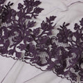 Plum nylon tulle fabric with same tone fancy embroidery in floral design-D7748