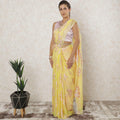 Sun flower yellow Premium pure French silk chiffon saree with baby pink viscose and gold metallic lurex in floral design-D12577