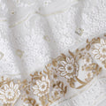 Rhino grey nylon tulle fabric with white and gold embroidery having gold sequins in fancy design-D6904 - Regal Fabrics