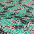 Turquoise green Premium Italian Silk chiffon dirac (makmal) fabric with multicolor print having velvet jacquard in floral design-D8696 Regal Fabrics