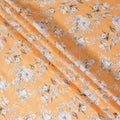 Cantaloupe orange uragiri cotton voile fabric with same tone jacquard having white, black and pale brown print in floral design-D14315