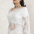 White Premium Pure French chantilly lace saree having stone work in floral design-D13464