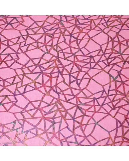 Hot pink Premium pure silk chiffon fabric with multitone metallic lurex in abstract design-D9660