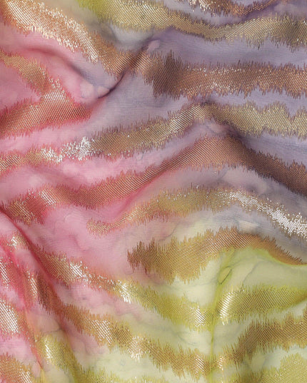 قماش شيفون حريري فرنسي (فرنساوي) فاخر متعدد الألوان مع لوركس معدني ذهبي بتصميم زهور-D14022