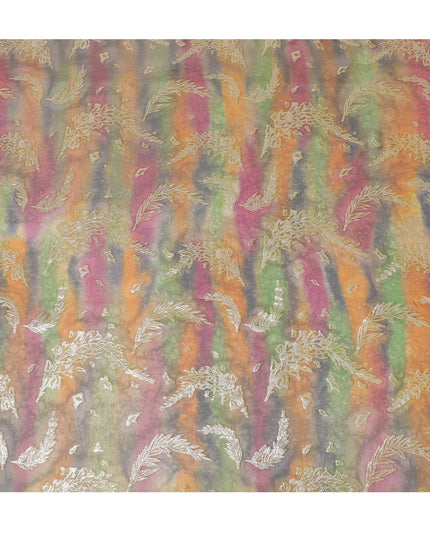 قماش شيفون حريري نقي فاخر متعدد الألوان مع لوركس معدني ذهبي بتصميم زهور-D14238