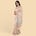 Peach linen saree with multicolor embroidery in floral design-D12799 Regal Fabrics