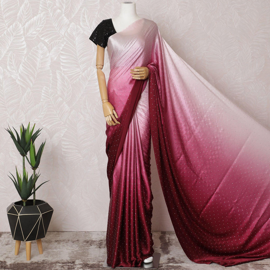 Light pink to maroon Premium pure silk saree having stone work in Ombre design-D15505