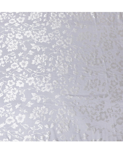 قماش شيفون من الحرير الخالص باللون الرمادي الحديدي مع جاكار فضي بتصميم زهور-D15315