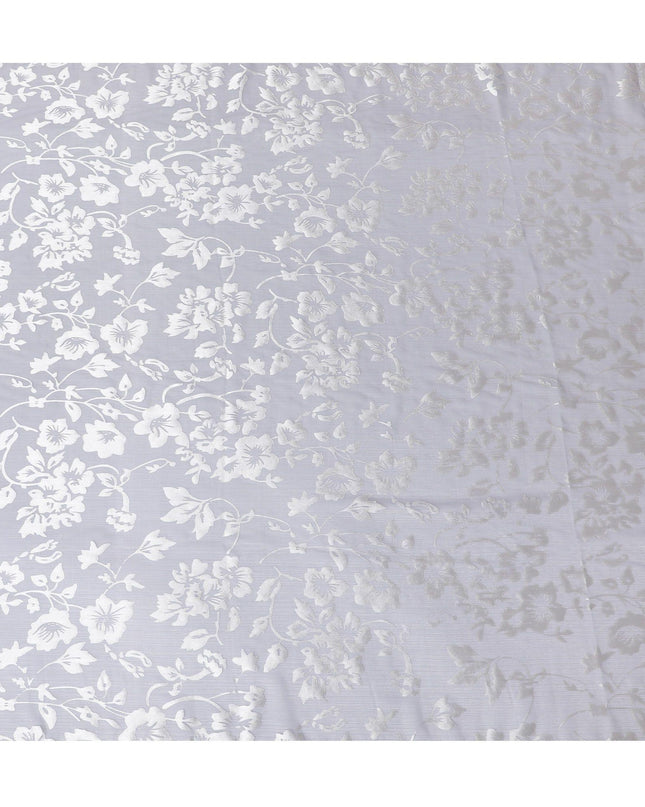 قماش شيفون من الحرير الخالص باللون الرمادي الحديدي مع جاكار فضي بتصميم زهور-D15315