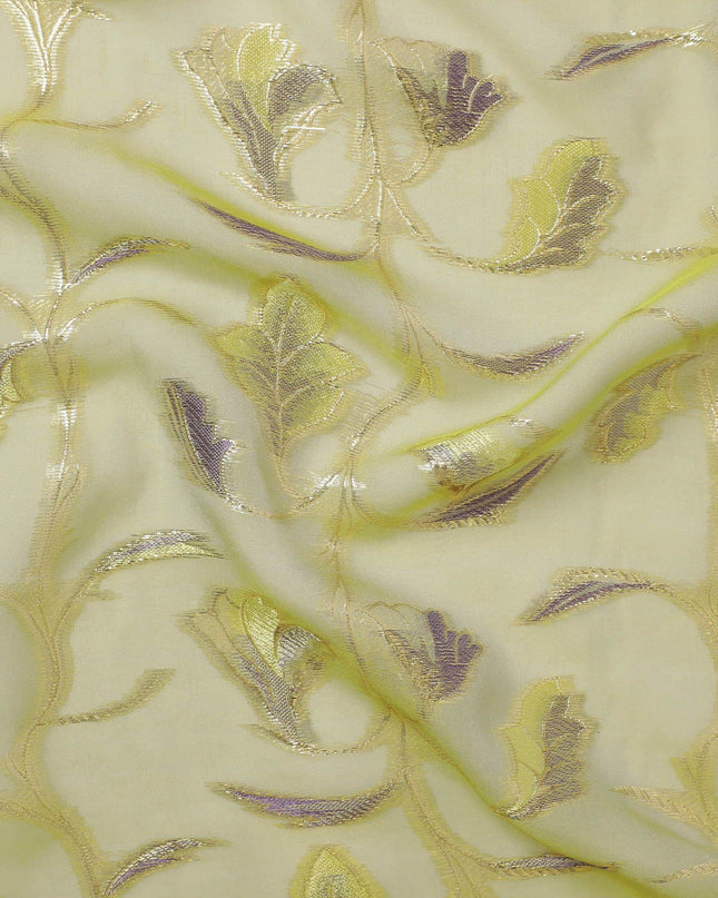 قماش شيفون من الحرير الخالص الفاخر باللون الأخضر الداكن بنفس اللون، والفسكوز الأرجواني مع اللوريكس المعدني الذهبي بتصميم الأزهار-D13189