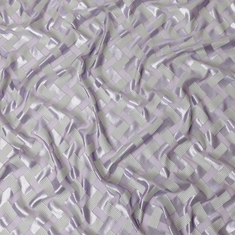 Lavender Premium pure French (Fransawi) silk chiffon fabric with cloud grey viscose and lavender metallic lurex in abstract design-D12719 Regal Fabrics