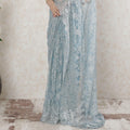 Powder blue, silver Premium pure French metallic chantilly lace saree in floral design-D14501