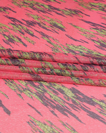 قماش شيفون من الحرير الخالص باللون الوردي مع لوركس معدني أخضر وأسود بتصميم فاخر-D8978