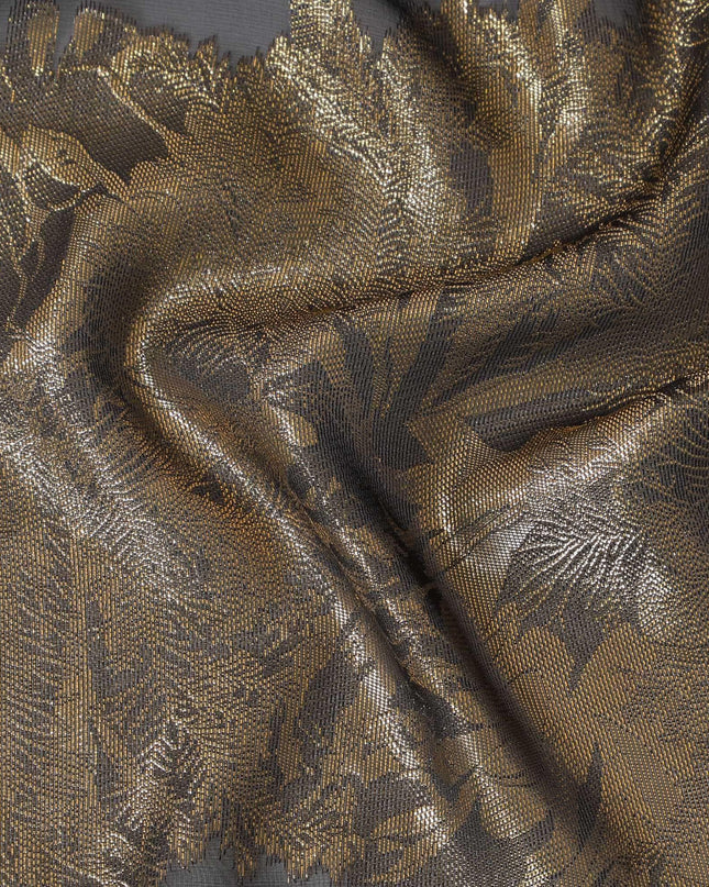 Black Premium pure French (Fransawi) silk chiffon fabric with gold metallic lurex in fancy design-D15641
