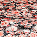 White Premium Italian silk chiffon dirac with black, orange and crimson red print having same tone velvet jacquard in floral design-D8688 Regal Fabrics