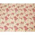 Light gold tussar silk fabric with cerise pink, olive green, light mustard and brown print in floral design-D6136 Regal Fabrics