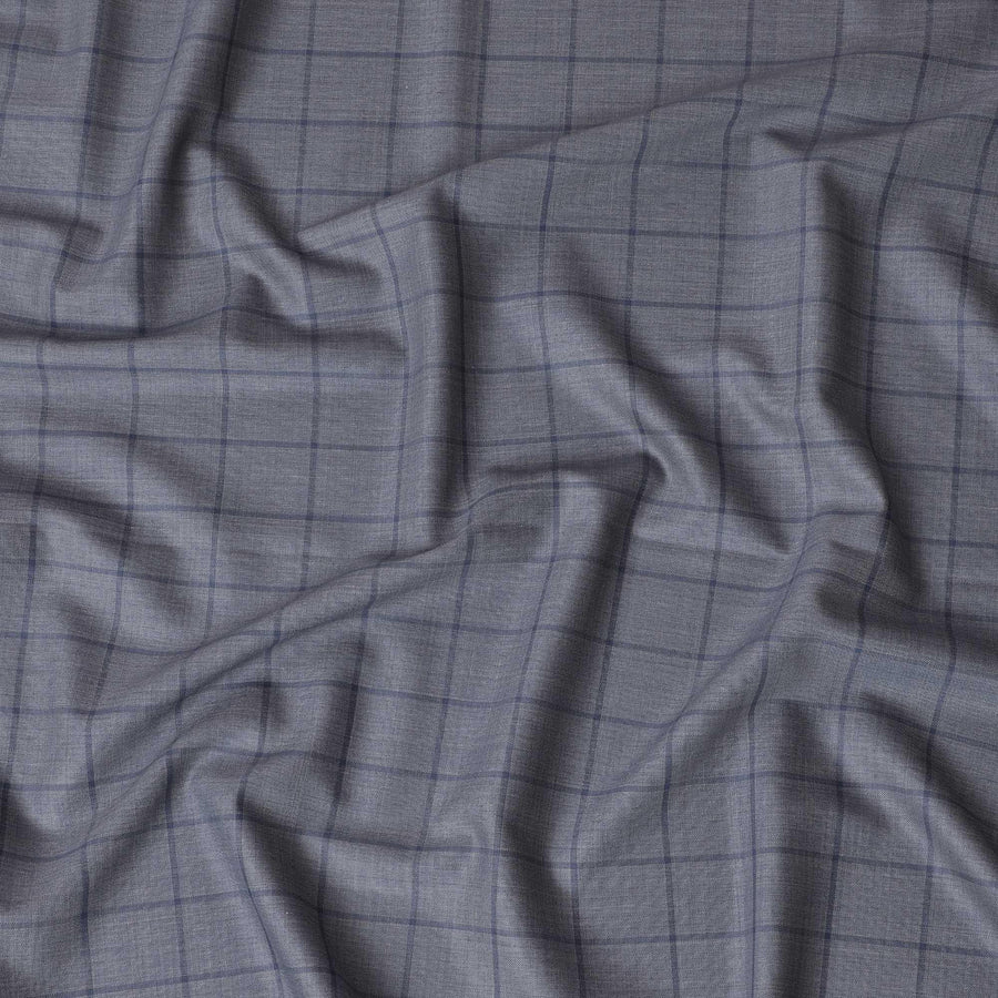 قماش من الصوف الإيطالي الخالص الفاخر باللون الرمادي الحمم مع تصميم مربعات باللون الأزرق للقوات الجوية - D14804