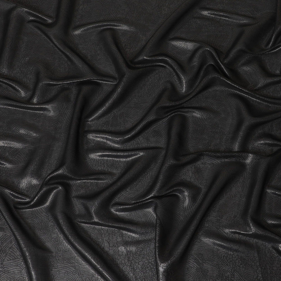 Black synthetic chiffon fabric with same tone metallic lurex in floral design-D10122