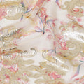 Beige Premium pure silk chiffon fabric with multicolor print and gold metallic lurex in floral design-D14295