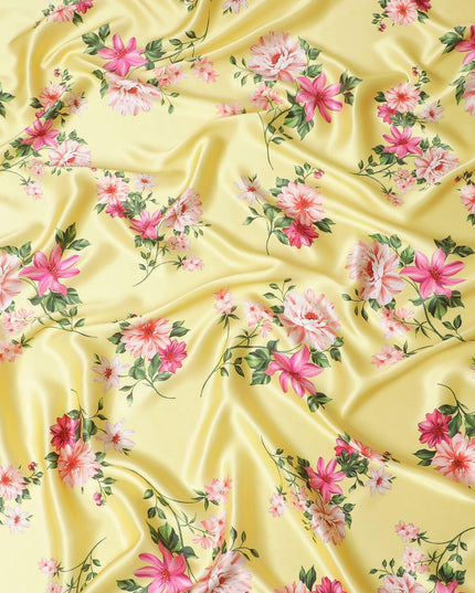 قماش ساتان حريري خالص فاخر من زهرة الشمس مع طباعة متعددة الألوان بتصميم زهور-D14289