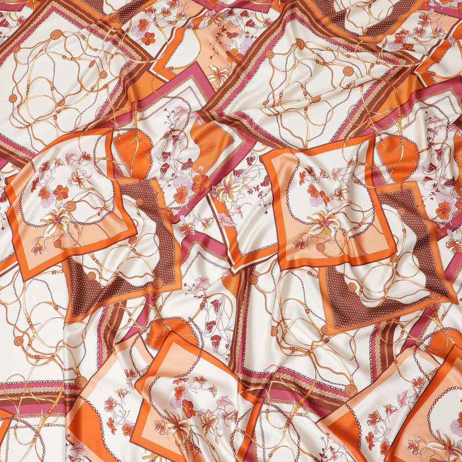 Cream Premium Italian viscose fabric with multicolor print in abstract design-D12523