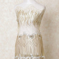 Light gold nylon tulle fabric with same tone, beige embroidery having stone work in fancy design-D12201