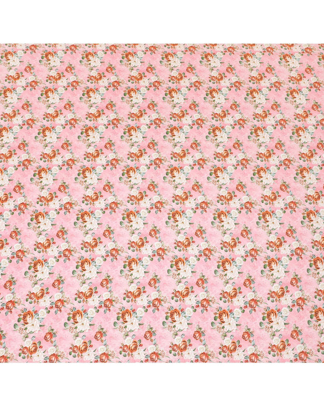Baby pink premium pure silk crepe fabric with multicolor print in floral design-D9402