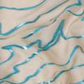 Sand beige premium pure silk chiffon fabric with azure metallic lurex in abstract design-D11515