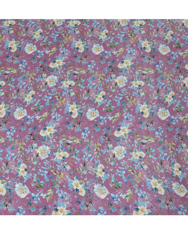 قماش كريب صناعي لافندر مع طباعة متعددة الألوان بتصميم زهور-D14466