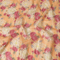 Squash orange tussar silk fabric with olive green, cerise pink, lime green and beige print in floral design-D6138 Regal Fabrics