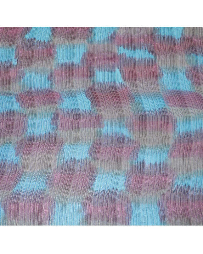 قماش شيفون حريري خالص متعدد الألوان مطبوع مع لوركس معدني ذهبي بتصميم مخطط -D8949