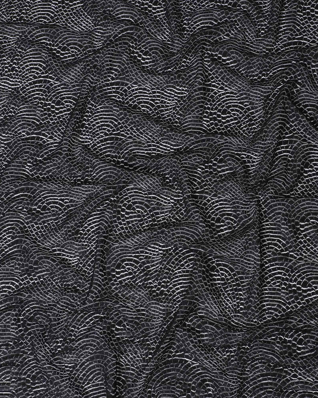 Black lace fabric with same tone embroidery in fancy design-D11791