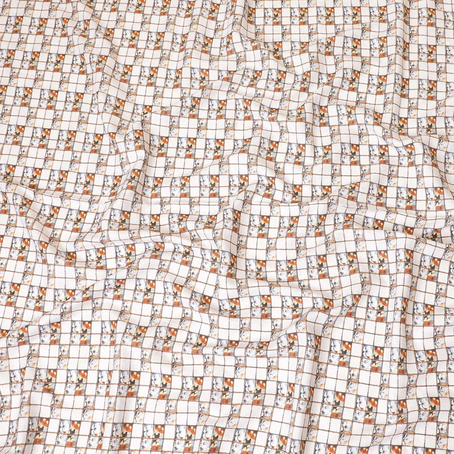 White blended linen fabric with multicolor print in floral design-D8894