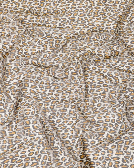 قماش شيفون من الحرير الخالص باللون البيج مع طباعة الخردل والأخضر الزيتوني والأسود بتصميم جلد الحيوان -D9300