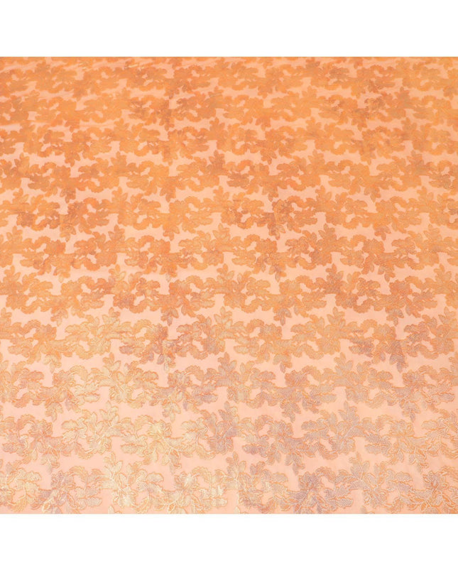 Royal Orange Premium (Fransawi) French pure silk chiffon fabric with gold metallic lurex in floral design-D9423