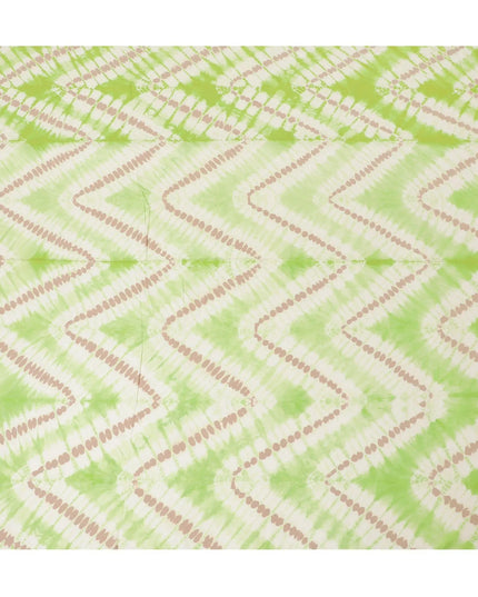 Mint green, light beige, pale brown blended viscose fabric with tie and die print in fancy design-D12467 Regal Fabrics