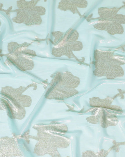 Electric blue synthetic chiffon fabric with multicolor metallic lurex in Abstract design-D7954 Regal Fabrics
