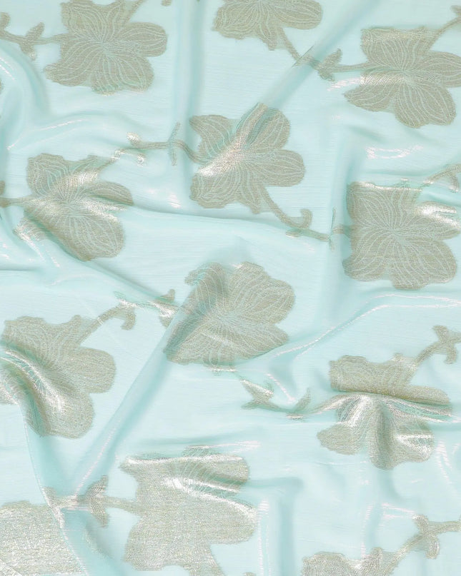 Electric blue synthetic chiffon fabric with multicolor metallic lurex in Abstract design-D7954 Regal Fabrics