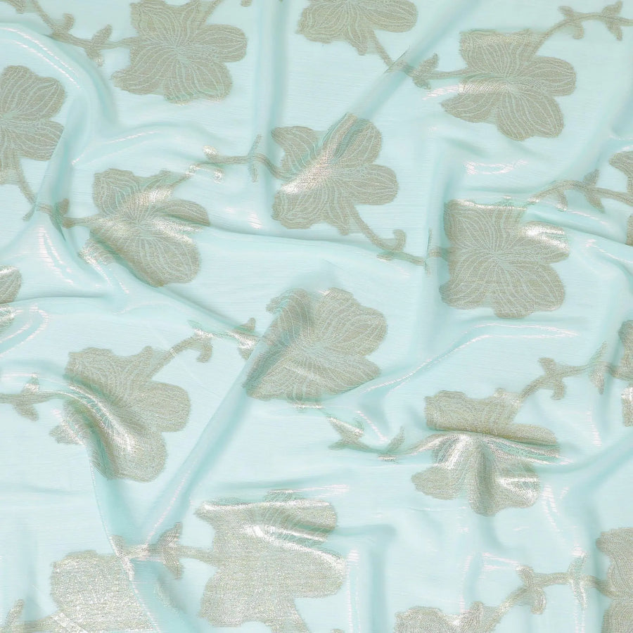 Electric blue synthetic chiffon fabric with multicolor metallic lurex in Abstract design-D7954 Regal Fabrics