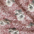 Light coffee brown cotton lawn fabric with forest green, off white and cream print in floral design-D11131
