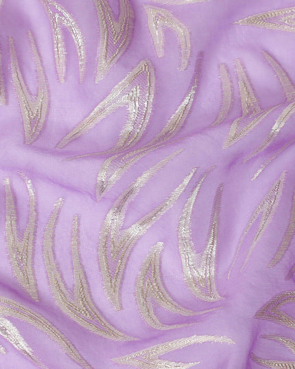 Lavender premium pure silk chiffon fabric with gold metallic lurex in abstract design-D14159