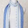 Cream poly cotton scarf with blue, pastel green, powder blue and off white print in stripe design-D10689