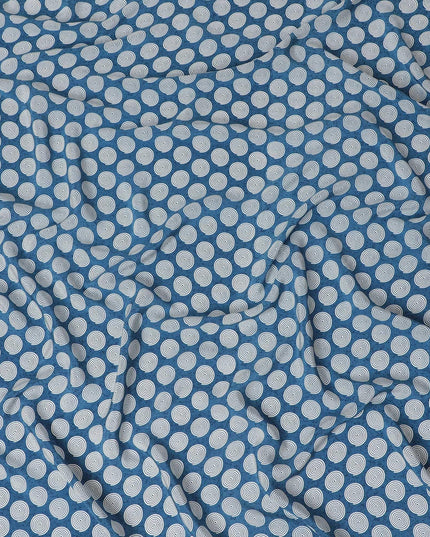 Olympic blue premium pure silk crepe fabric with white print in abstract design-D12077 Regal Fabrics