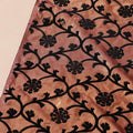 Copper synthetic brocade fabric with black flock in floral design-D9249