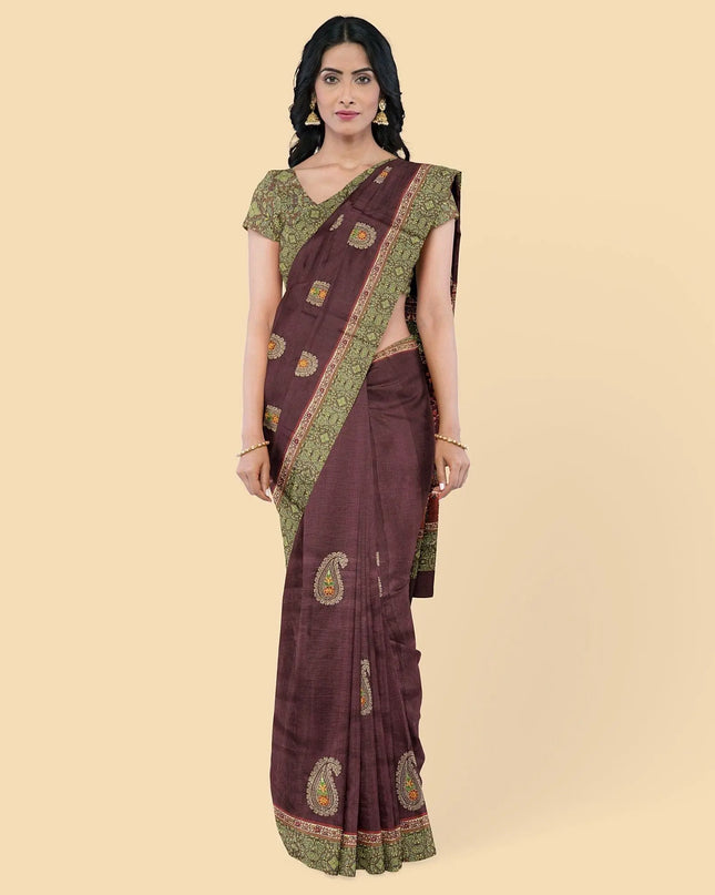 Maroon art silk saree with multicolor embroidery in paisleyl design-D12774 Regal Fabrics