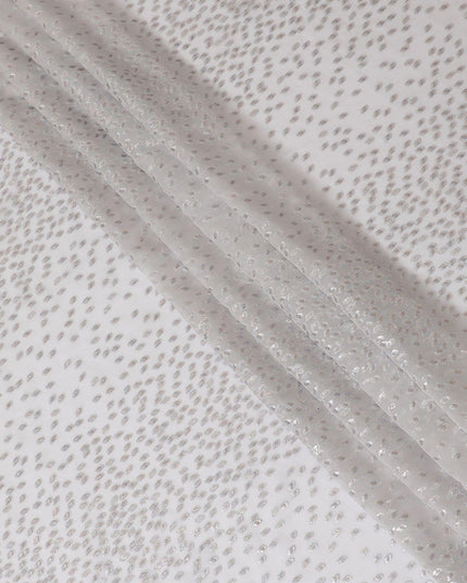 قماش شيفون من الحرير الخالص باللون الرمادي السحابي مع لوركس معدني متعدد الألوان بتصميم فاخر -D13144