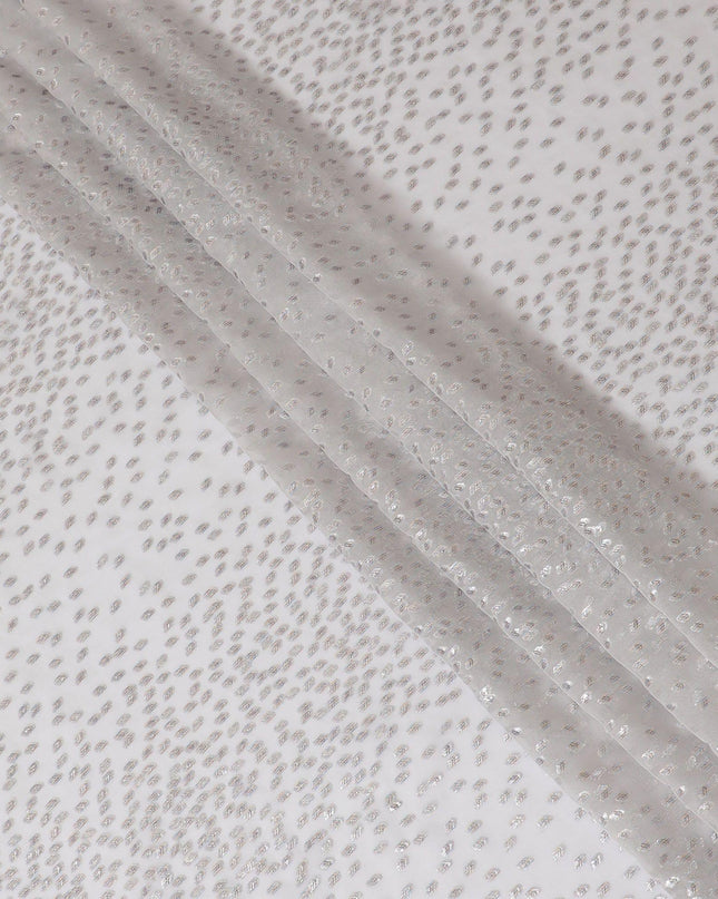 قماش شيفون من الحرير الخالص باللون الرمادي السحابي مع لوركس معدني متعدد الألوان بتصميم فاخر -D13144