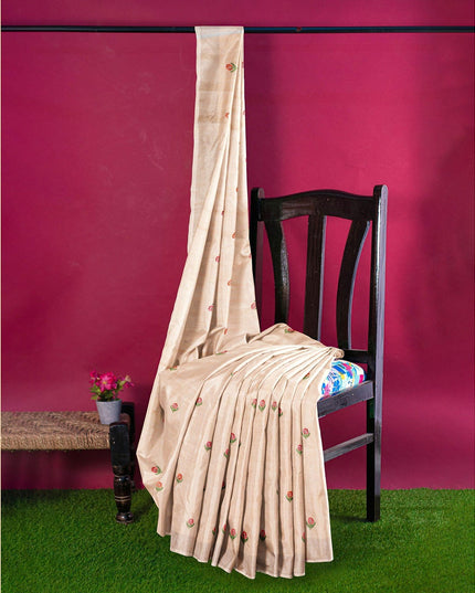 Peach linen saree with multicolor embroidery in floral design-D12799 Regal Fabrics