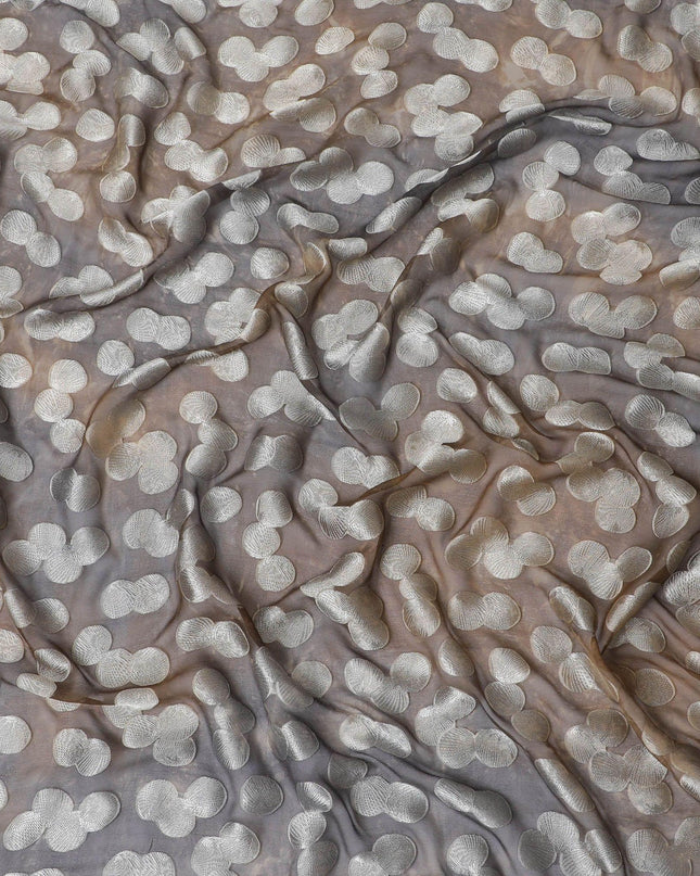 قماش شيفون من الحرير الخالص باللون الرمادي المميز مع طباعة متعددة الألوان بها فيسكوز فضي بتصميم منقط-D13119