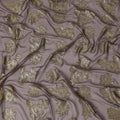Brown premium pure French (Fransawi) silk chiffon fabric with gold metallic lurex in floral design-D14219